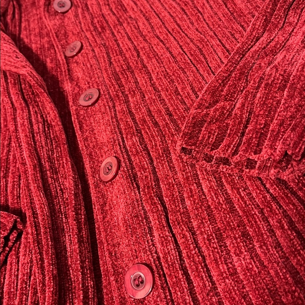 Red Duster Cardigan Sweater Medium Chenille Button Christmas Holiday Lounge - Picture 6 of 9